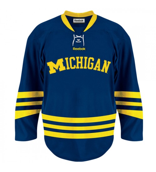 Custom 12-13 Michigan Wolverines 19 Dylan Larkin Away Hokcey Jersey Blue